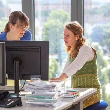 Arbeiten über den Dächern von Karlsruhe