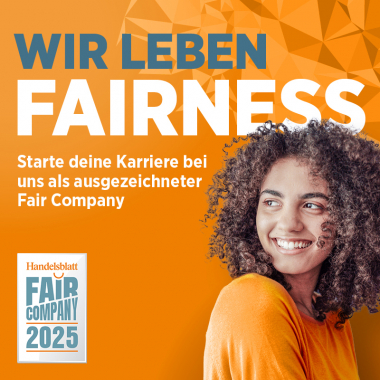 Wir leben Fairness
und sind dafür sogar ausgezeichnet.
Mehr über uns als Arbeitgeber, unsere Werte und viele spannende
Einstiegsmöglichkeiten gibt’s hier zu entdecken.