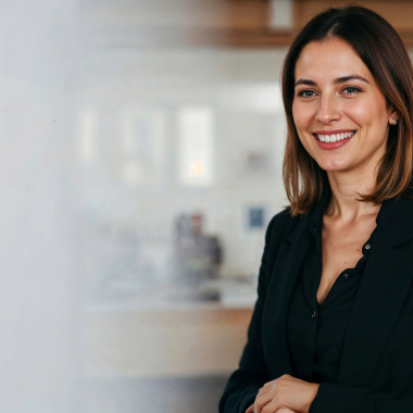 Eine lächelnde Frau in einem Büro